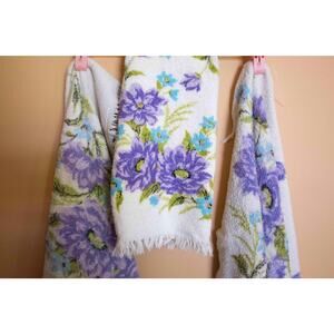 Set of 3 vintage purple and blue floral towels